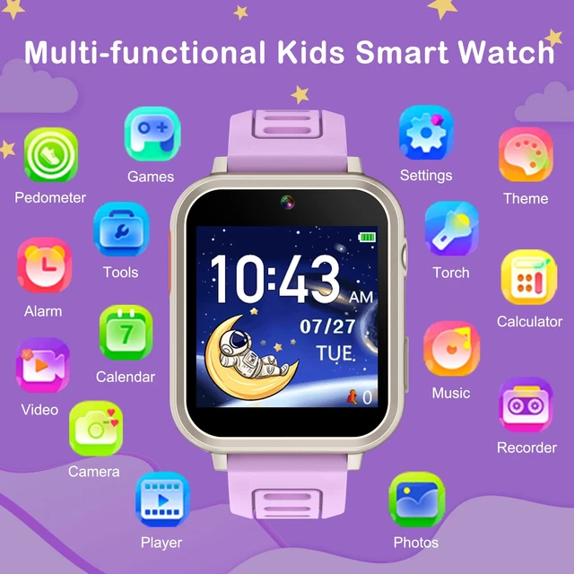 Alt view image 2 of 7 - Kids Smart Watches Girls Ages 4-12, Smart Watch for Kids with 39 Games Camera Video Alarm Music Pedometer Calculator Flashlight 12/24 hr Educational Toys Birthday Gifts for Girls Age 6 7 8 9 10