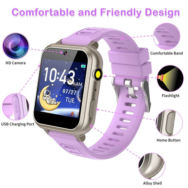 Alt view image 3 of 7 - Kids Smart Watches Girls Ages 4-12, Smart Watch for Kids with 39 Games Camera Video Alarm Music Pedometer Calculator Flashlight 12/24 hr Educational Toys Birthday Gifts for Girls Age 6 7 8 9 10