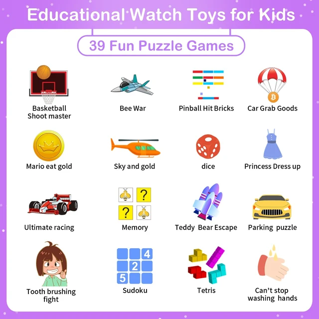 Alt view image 4 of 7 - Kids Smart Watches Girls Ages 4-12, Smart Watch for Kids with 39 Games Camera Video Alarm Music Pedometer Calculator Flashlight 12/24 hr Educational Toys Birthday Gifts for Girls Age 6 7 8 9 10