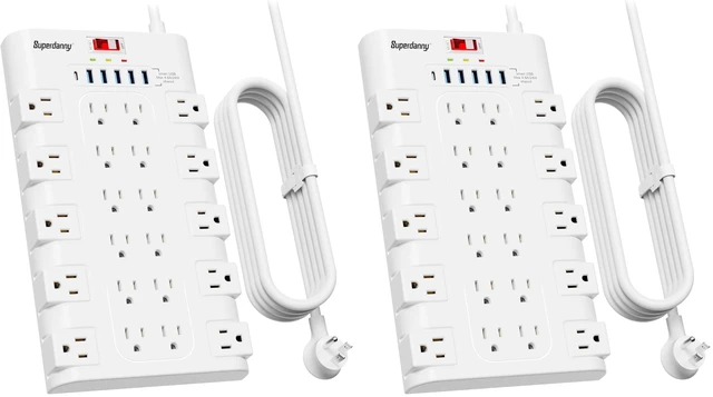 Main image of Power Strip Surge Protector, 22 AC 6 USB, 2100J, 6.5Ft,1875W/15A (Pack of 2)