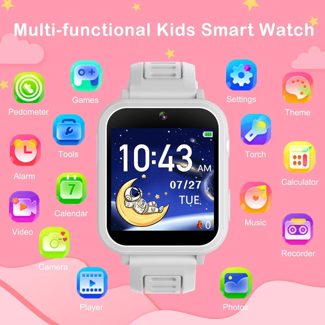 Alt view image 3 of 7 - Smart Watch for Kids with 39 Games, Kids Smart Watch Girls Gifts Age 4-12 HD Touch Screen Watches Camera Video Music Pedometer Flashlight Educational Toys Birthday Gifts for Girls Ages 6 7 8 9 10