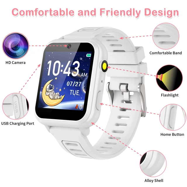 Alt view image 2 of 7 - Smart Watch for Kids with 39 Games, Kids Smart Watch Girls Gifts Age 4-12 HD Touch Screen Watches Camera Video Music Pedometer Flashlight Educational Toys Birthday Gifts for Girls Ages 6 7 8 9 10