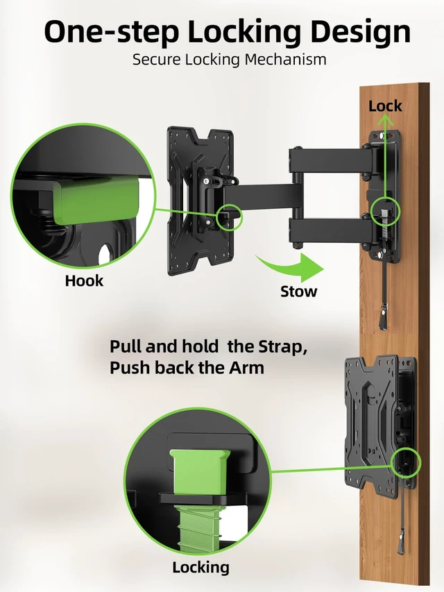 Alt view image 3 of 7 - UL Listed RV TV Mount for Most 13-45inch TV - Lockable Full Motion RV TV Wall Mount for Camper, Trailer, Motorhome - Swivel Tilt Bracket for Truck Boat, 44 lbs Capacity, VESA 200mm