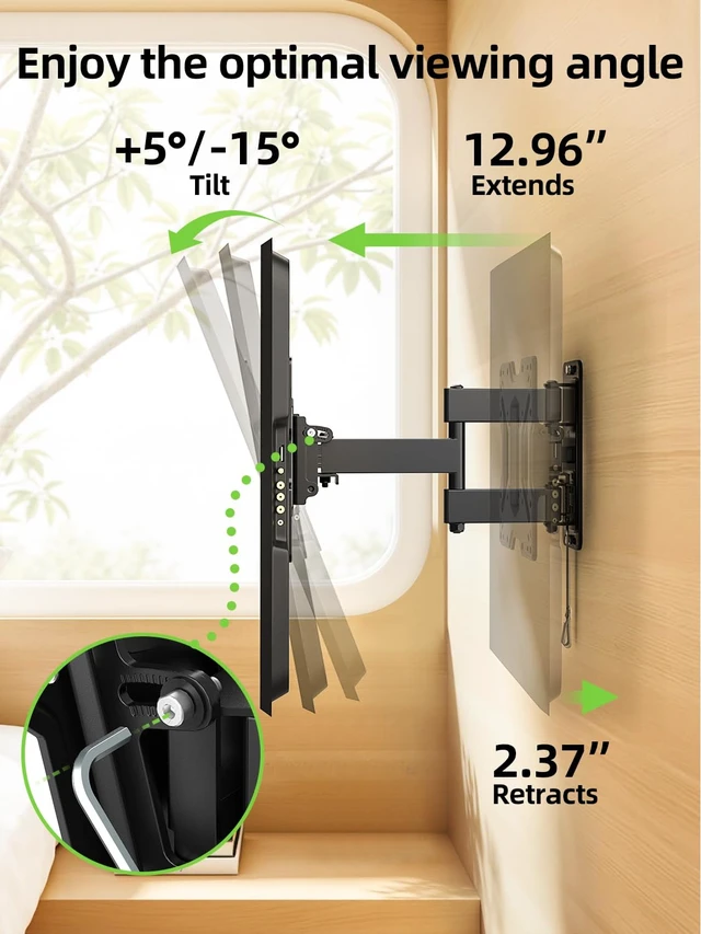 Alt view image 4 of 7 - UL Listed RV TV Mount for Most 13-45inch TV - Lockable Full Motion RV TV Wall Mount for Camper, Trailer, Motorhome - Swivel Tilt Bracket for Truck Boat, 44 lbs Capacity, VESA 200mm