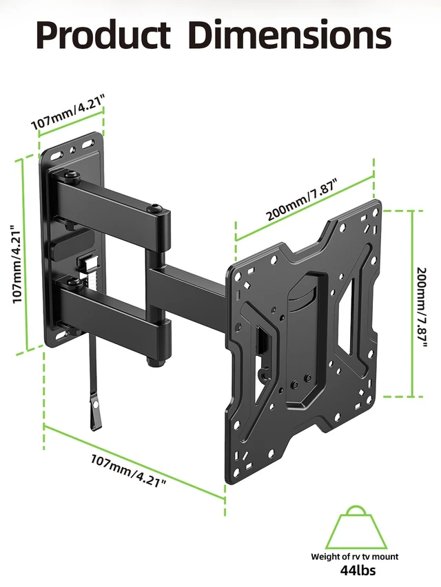 Alt view image 7 of 7 - UL Listed RV TV Mount for Most 13-45inch TV - Lockable Full Motion RV TV Wall Mount for Camper, Trailer, Motorhome - Swivel Tilt Bracket for Truck Boat, 44 lbs Capacity, VESA 200mm