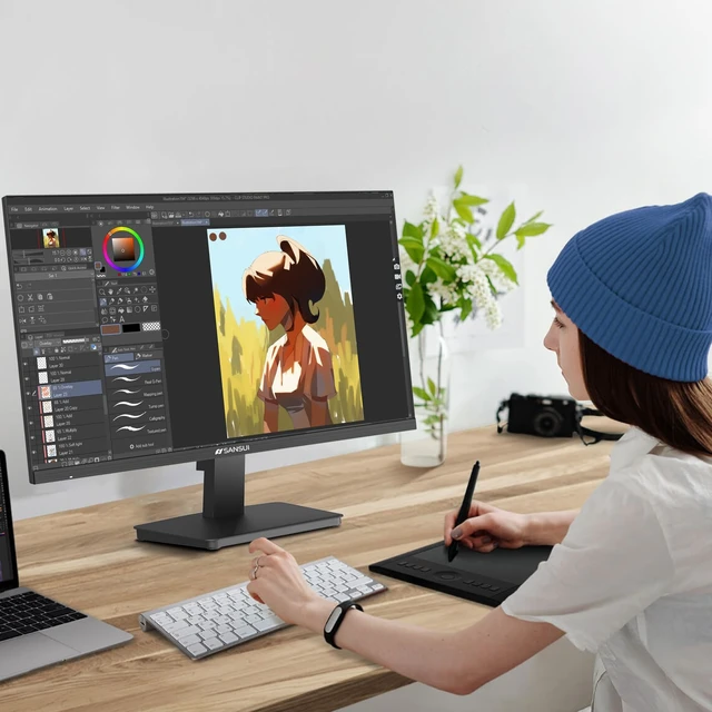 Alt view image 2 of 7 - Monitor 24 Inch 100Hz PC Computer Monitor, FHD for Home Office HDMI VGA Ports, Ergonomic Tilt, VESA Mout, Ultra-Slim, Eye Care for Home Office (ES-24F2, HDMI Cable Included)