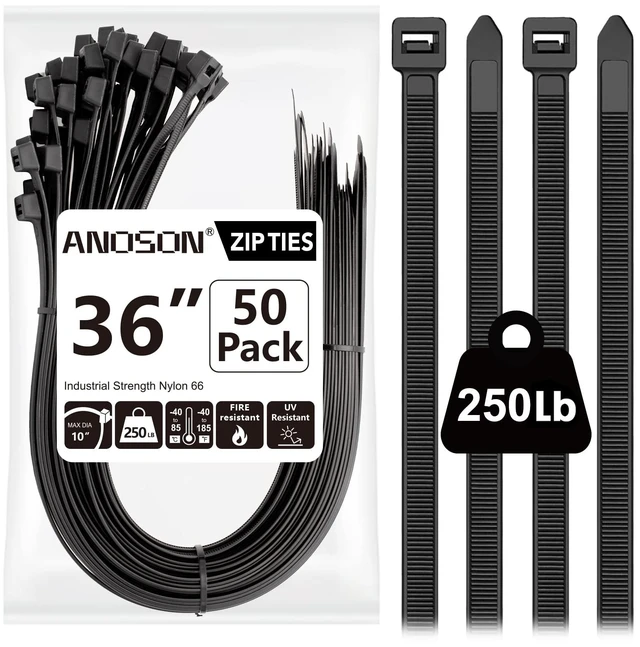 Main image of Large Zip Ties 36 inch (50 Pack), Long Zip Ties Heavy Duty with 250 lb Tensile Strength, Big Cable Ties, Black, by