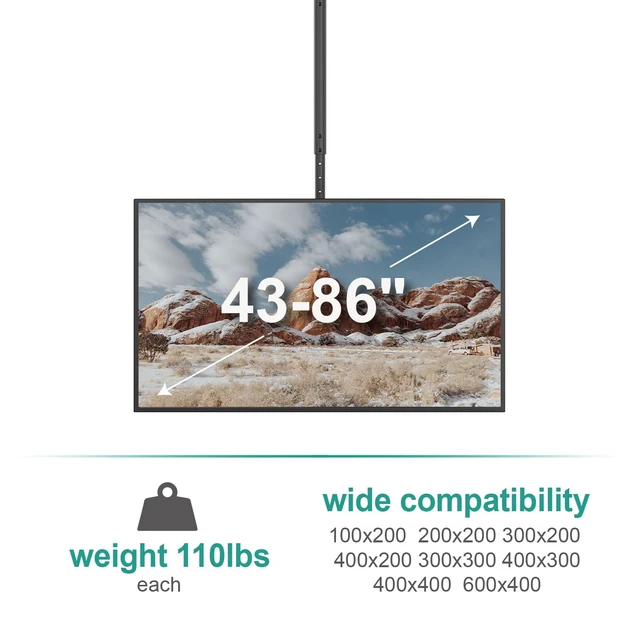 Alt view image 3 of 7 - Back to Back Dual Ceiling TV Mount for 43-86" TVs, 88 lbs Per Screen Heavy Duty Hanging Ceiling Mount TV Bracket, Full Motion with Height Adjustment, Tilt, Swivel, Max VESA 600x400mm (CM4386-2S)