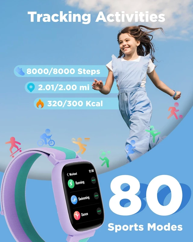 Alt view image 3 of 7 - Smart Watch for Kids, 1.8" Fitness Tracker Watch with Pedometer Heart Rate, Sleep Monitor, IP68 Waterproof, Step Counter, Puzzle Games with/without App for Girls Teens 5-16Nylon
