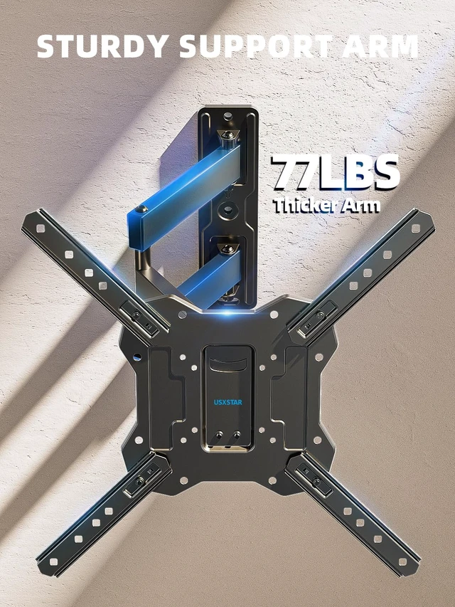 Alt view image 2 of 7 - UL Listed Full Motion TV Wall Mount Bracket 32 40 50 55 60 TVs Fit Most 28-60 inch TVs, 77lbs,Single Stud, VESA 400x400mm, ±90° Swivel, +5°/-15° Tilt, ±4° level, 2.7-16.67" extend