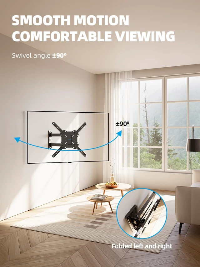 Alt view image 4 of 7 - UL Listed Full Motion TV Wall Mount Bracket 32 40 50 55 60 TVs Fit Most 28-60 inch TVs, 77lbs,Single Stud, VESA 400x400mm, ±90° Swivel, +5°/-15° Tilt, ±4° level, 2.7-16.67" extend