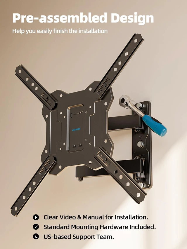 Alt view image 7 of 7 - UL Listed Full Motion TV Wall Mount Bracket 32 40 50 55 60 TVs Fit Most 28-60 inch TVs, 77lbs,Single Stud, VESA 400x400mm, ±90° Swivel, +5°/-15° Tilt, ±4° level, 2.7-16.67" extend