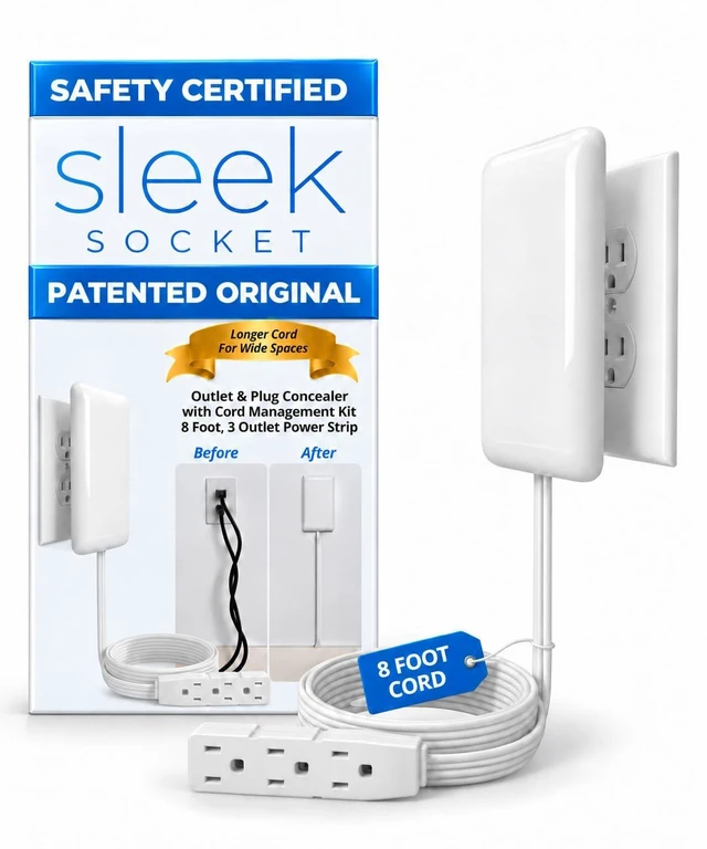 Main image of Original & Patented Ultra-Thin Outlet Concealer with Cord Concealer Kit, Flat Extension Cord with Multi Outlets Power Strip, Ideal for Home Improvement, Hide Bulky and Messy Cords