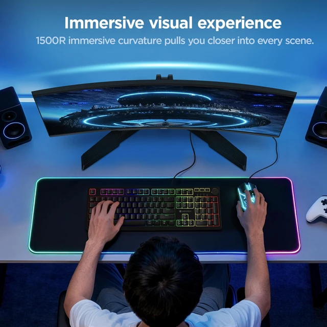 Alt view image 5 of 7 - 27 Inch Curved Gaming Monitor QHD 180Hz, 1ms 1500R VA Display 2560×1440p Monitor, Adaptive Sync, 4000:1 Contrast, 90% DCI-P3, Eye Care, HDMI×2 and DP, VESA, FPS & Console Gaming