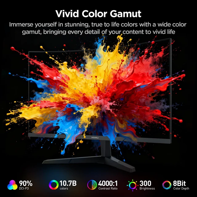 Alt view image 6 of 7 - 27 Inch Curved Gaming Monitor QHD 180Hz, 1ms 1500R VA Display 2560×1440p Monitor, Adaptive Sync, 4000:1 Contrast, 90% DCI-P3, Eye Care, HDMI×2 and DP, VESA, FPS & Console Gaming