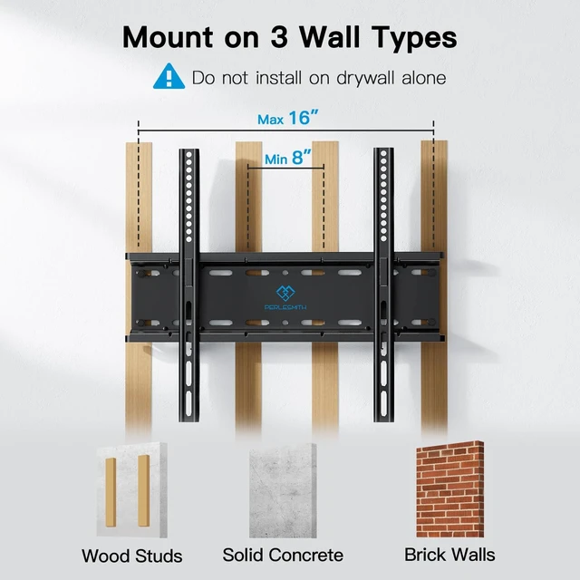 Alt view image 3 of 6 - Ultra Slim Fixed TV Wall Mount for 2660 inch TVs up to 115 lbs 1.18" low profile, space-saving, 1.5x taller wall plate, anti-drop edges, security screws, fits 16" studs, max VESA 400x400mm