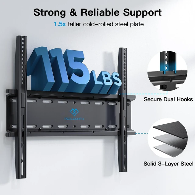 Alt view image 4 of 6 - Ultra Slim Fixed TV Wall Mount for 2660 inch TVs up to 115 lbs 1.18" low profile, space-saving, 1.5x taller wall plate, anti-drop edges, security screws, fits 16" studs, max VESA 400x400mm