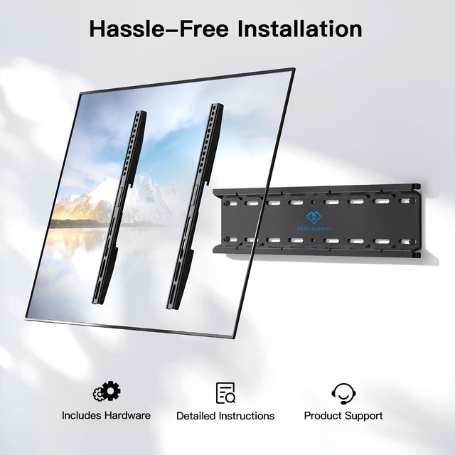 Alt view image 6 of 6 - Ultra Slim Fixed TV Wall Mount for 2660 inch TVs up to 115 lbs 1.18" low profile, space-saving, 1.5x taller wall plate, anti-drop edges, security screws, fits 16" studs, max VESA 400x400mm