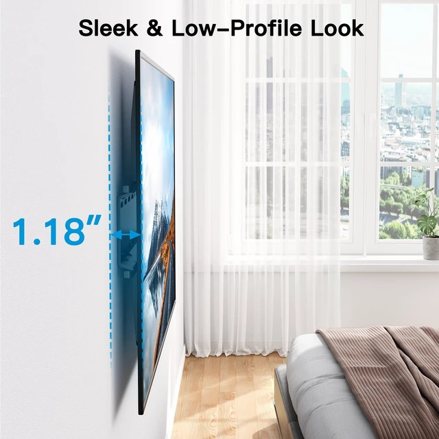 Alt view image 5 of 6 - Ultra Slim Fixed TV Wall Mount for 2660 inch TVs up to 115 lbs 1.18" low profile, space-saving, 1.5x taller wall plate, anti-drop edges, security screws, fits 16" studs, max VESA 400x400mm
