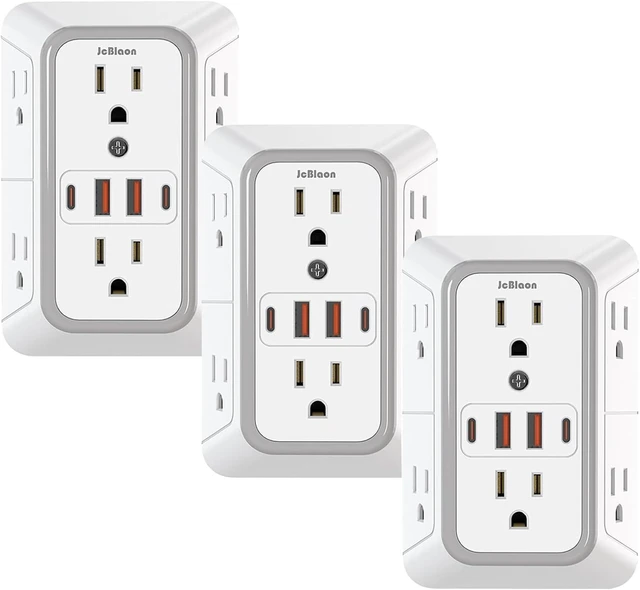 Main image of 3 Pack Surge Protector Outlet Extender, 6 Outlet Splitter with 4 USB Ports (2 USB C), Multi Plug Wall Outlet 1050J Power Strip, USB Wall Charger for Home Office Kitchen Travel-ETL