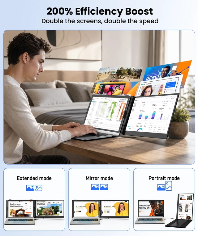 Alt view image 3 of 7 - 14" Laptop Screen Extender, Ultra Lightweight & Portable Monitor 1080P FHD IPS Display, For 13-17.3 Laptops, Plug and Play, Travel Monitor Extender, for Windows/Mac/Android/Chrome