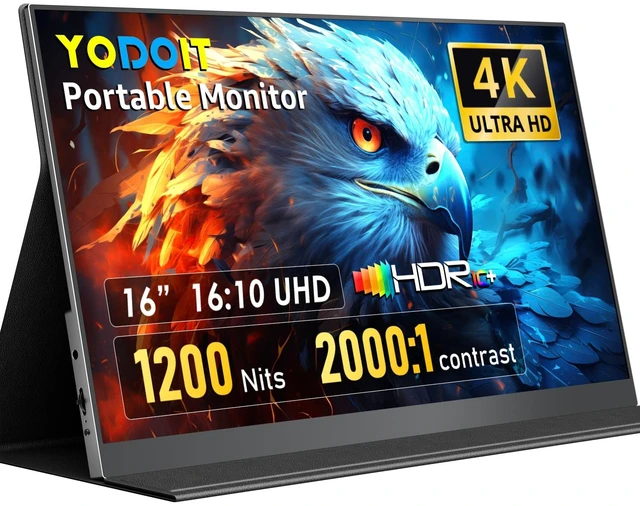 Main image of 4K Portable Monitor, 16" 3840×2400 UHD IPS Travel Screen 1200nit Sunlight-Readable with 145% sRGB, 2000:1 Contrast for Photo Editing Outdoor Work Compatible with Laptop PC Mac PS5 Black