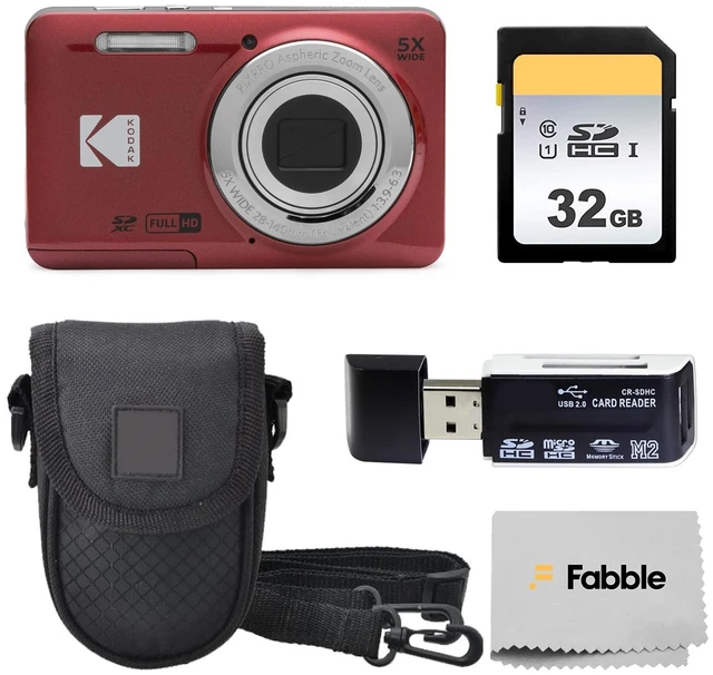Main image of PIXPRO FZ55 16MP Digital Point & Shoot Camera, 5X Optical Zoom, 28mm Wide Angle, 1080P Full HD Video, Bundle with 32GB SD Card, Protective Case, and Hi-Speed Card Reader (Red)