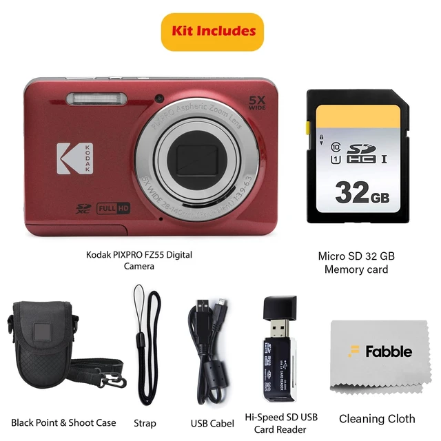 Alt view image 2 of 6 - PIXPRO FZ55 16MP Digital Point & Shoot Camera, 5X Optical Zoom, 28mm Wide Angle, 1080P Full HD Video, Bundle with 32GB SD Card, Protective Case, and Hi-Speed Card Reader (Red)