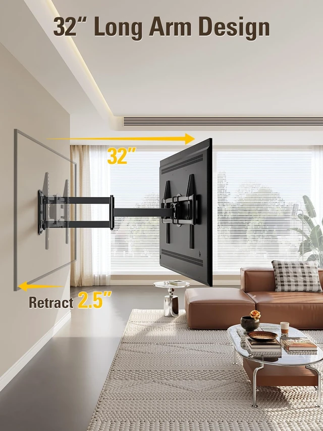 Alt view image 2 of 7 - Corner TV Wall Mount Long Arm Swivel for 37-55-65-75 Inch TV 32 Long Arm Extension, Full Motion TV Mounts, US-Based Support, Strong Construction up to 100 lbs Load and VESA 600x400mm