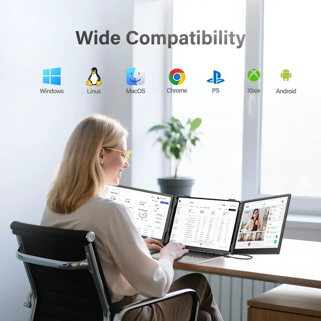Alt view image 2 of 7 - Laptop Screen Extender Monitor Portable,14.1" Ultra Thin 1080P FHD Lightweight Triple Screen,Portable Monitor for Laptops,Fit for 13-17" Laptop,Plug & Play Compatiable with Win/Mac/Chrome/Android