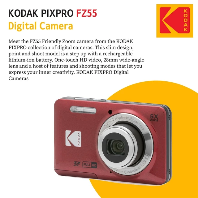 Alt view image 4 of 6 - PIXPRO FZ55 16MP Digital Point & Shoot Camera, 5X Optical Zoom, 28mm Wide Angle, 1080P Full HD Video, Bundle with 32GB SD Card, Protective Case, and Hi-Speed Card Reader (Red)
