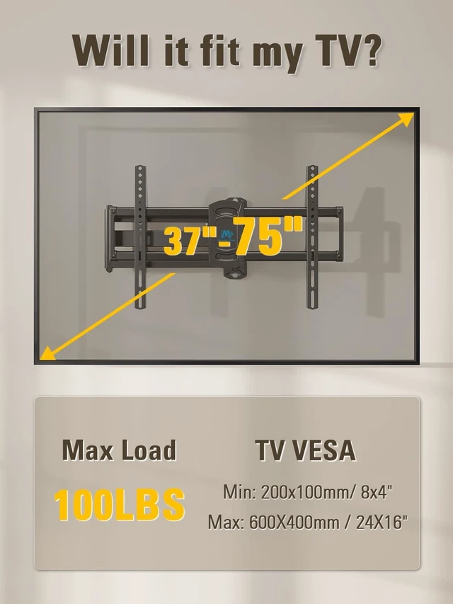 Alt view image 5 of 7 - Corner TV Wall Mount Long Arm Swivel for 37-55-65-75 Inch TV 32 Long Arm Extension, Full Motion TV Mounts, US-Based Support, Strong Construction up to 100 lbs Load and VESA 600x400mm
