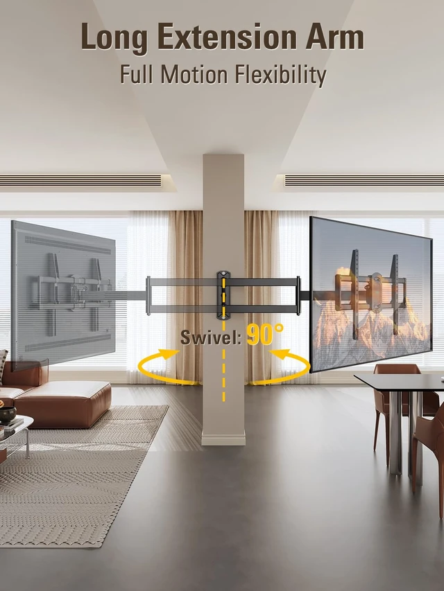Alt view image 3 of 7 - Corner TV Wall Mount Long Arm Swivel for 37-55-65-75 Inch TV 32 Long Arm Extension, Full Motion TV Mounts, US-Based Support, Strong Construction up to 100 lbs Load and VESA 600x400mm