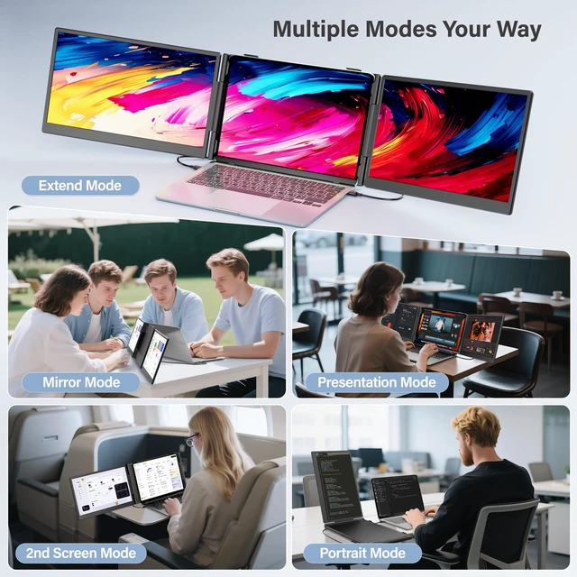 Alt view image 7 of 7 - Laptop Screen Extender Monitor Portable,14.1" Ultra Thin 1080P FHD Lightweight Triple Screen,Portable Monitor for Laptops,Fit for 13-17" Laptop,Plug & Play Compatiable with Win/Mac/Chrome/Android