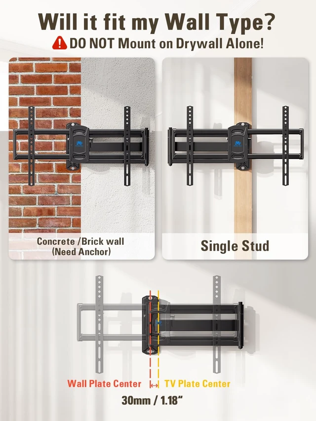 Alt view image 6 of 7 - Corner TV Wall Mount Long Arm Swivel for 37-55-65-75 Inch TV 32 Long Arm Extension, Full Motion TV Mounts, US-Based Support, Strong Construction up to 100 lbs Load and VESA 600x400mm