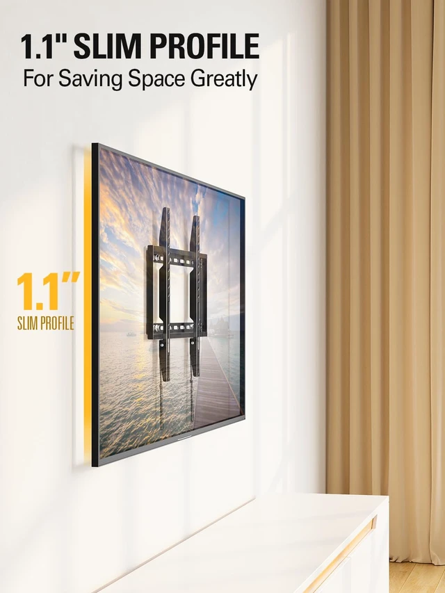 Alt view image 2 of 7 - TV Mount Fixed for 26-60 Inch TVs, TV Wall Mount TV Bracket Low Profile and Space Saving Flat TV Mount, Fixed Slim Mount Max VESA 400x400mm and up to 100 LBS Loading Capacity MD2361-K