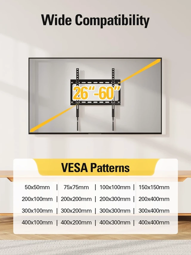 Alt view image 5 of 7 - TV Mount Fixed for 26-60 Inch TVs, TV Wall Mount TV Bracket Low Profile and Space Saving Flat TV Mount, Fixed Slim Mount Max VESA 400x400mm and up to 100 LBS Loading Capacity MD2361-K
