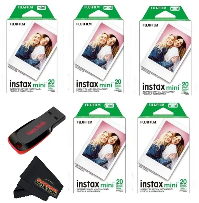 Main image of Instax mini Instant Daylight Film (Twin Packs + 32 GB USB Flash Drive) with Sunshine Photo Microfiber Cleaning Cloth. (5 Twin Packs + 32 GB USB Drive)