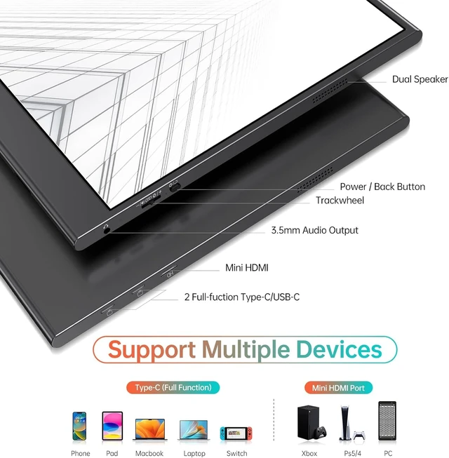 Alt view image 5 of 6 - 15.6 inch Portable Monitor 4K UHD 100%sRGB Travel Display HDMI/USB-C Compatible with Laptops, Desktops, Phones, PS, Mac, Xbox, Switch, and Other Gaming Devices Kickstand & Speakers VESA Mountable