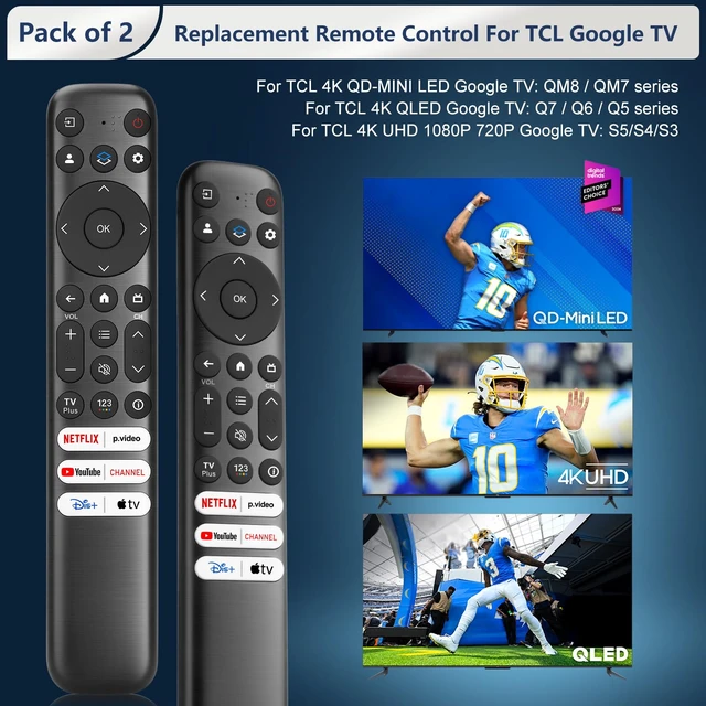 Alt view image 3 of 7 - Only for TCL-Google-TV-Remote-Control Replacement,RC813 Compatible with TCL QM8/QM7/Q7/Q6/Q5/S5/S4/S3 4K UHD HDR LED QLED QD-Mini LED Full-HD Smart TVs(Pack of 2)