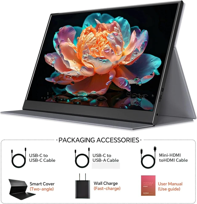 Alt view image 6 of 6 - 15.6 inch Portable Monitor 4K UHD 100%sRGB Travel Display HDMI/USB-C Compatible with Laptops, Desktops, Phones, PS, Mac, Xbox, Switch, and Other Gaming Devices Kickstand & Speakers VESA Mountable