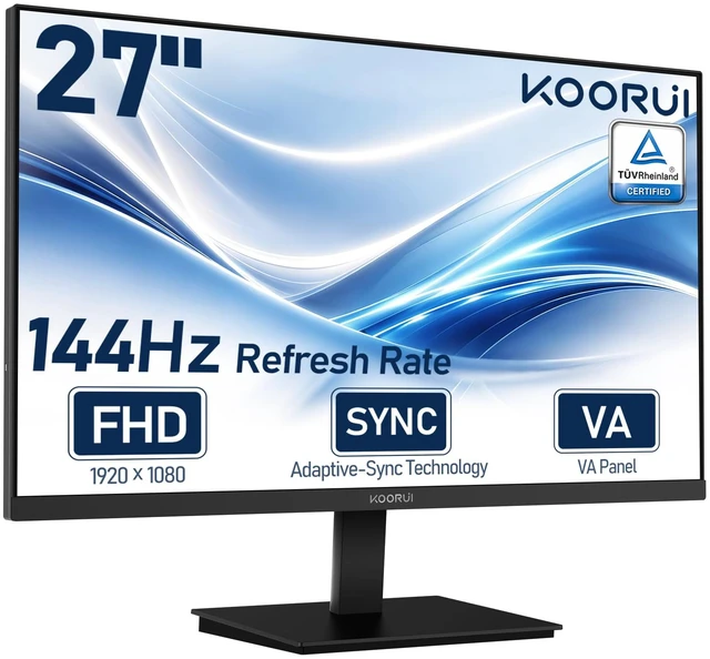 Main image of 27-inch Computer Monitor, 144Hz FHD VA for Work, Stream & Play Adaptive Sync, HDR10, 4000:1 Contrast Ratio, 125% sRGB, TÜV Eye Care, HDMI/VGA, VESA Mount and Tilt for Daily Use