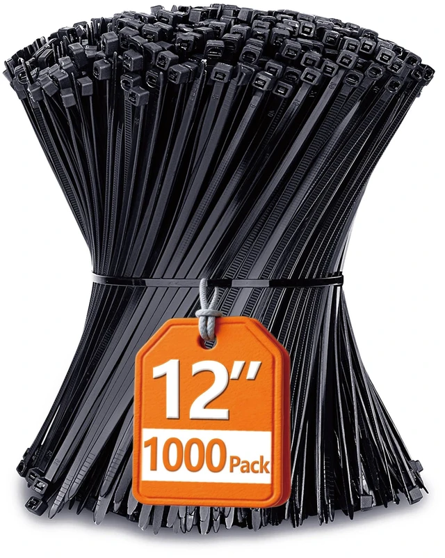 Main image of Zip Ties 12 inch with 45 lb Tensile Strength, Black Cable ties, 1000 Pack