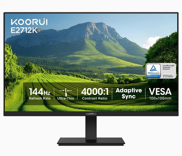 Main image of 27 Inch Computer Monitor 144Hz FHD 1080p VA Display for Work & Play 4000:1 Contrast Ratio, Adaptive Sync, Eye Care TÜV Rheinland Certified, Slim Bezels, HDMI/VGA, VESA & Tilt for Home Office
