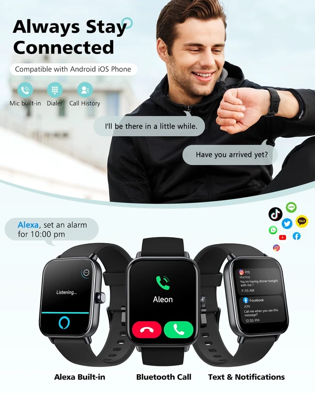 Alt view image 2 of 7 - Smart Watches for Women Men, Alexa Smart Watch for Android Phones/iPhones Fitness Watch with Heart Rate/SpO2/Step/Sleep Tracker, Android Smart Watch with Calls/SMS/Reminders, 3ATM Pedometer Watch