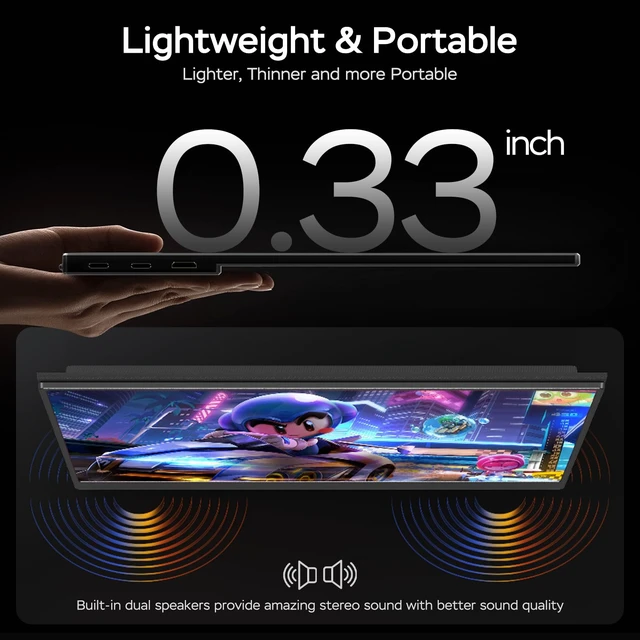 Alt view image 6 of 7 - Portable Monitor 17.3 Inch 1080P 144Hz IPS HDR Ultra-Slim Travel Monitor with Dual Speakers USB-C HDMI Second Screen for Laptop PC Mac Phone Xbox PS4/5 Switch, VESA Kickstand with Cover Stand