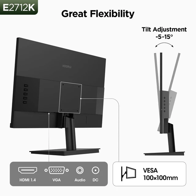 Alt view image 7 of 7 - 27 Inch Computer Monitor 144Hz FHD 1080p VA Display for Work & Play 4000:1 Contrast Ratio, Adaptive Sync, Eye Care TÜV Rheinland Certified, Slim Bezels, HDMI/VGA, VESA & Tilt for Home Office