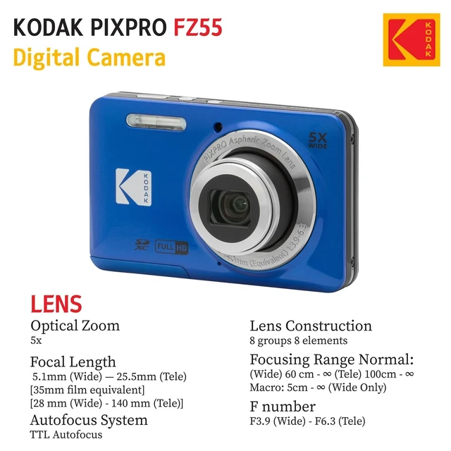 Alt view image 6 of 6 - PIXPRO FZ55 16MP Digital Point & Shoot Camera, 5X Optical Zoom, 28mm Wide Angle, 1080P Full HD Video, Bundle with 32GB SD Card, Protective Case, and Hi-Speed Card Reader (Blue)