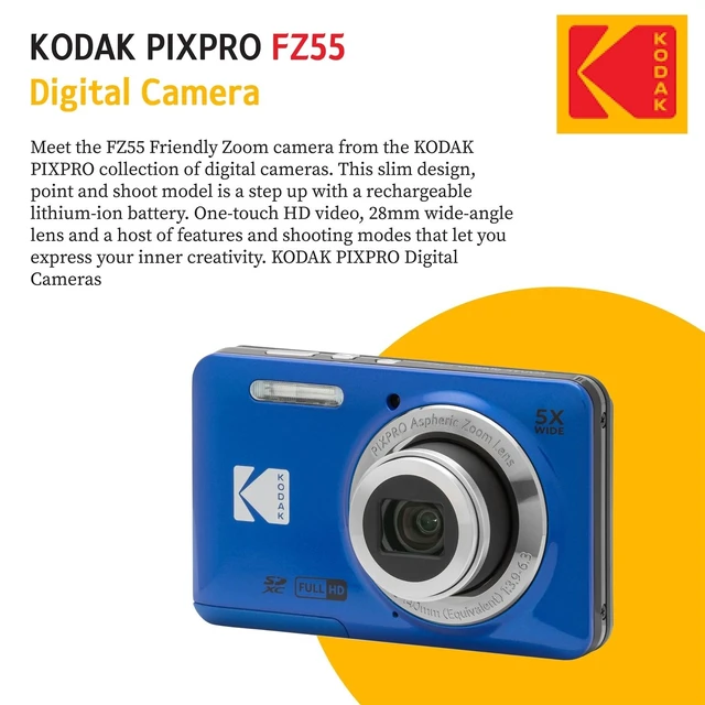 Alt view image 4 of 6 - PIXPRO FZ55 16MP Digital Point & Shoot Camera, 5X Optical Zoom, 28mm Wide Angle, 1080P Full HD Video, Bundle with 32GB SD Card, Protective Case, and Hi-Speed Card Reader (Blue)