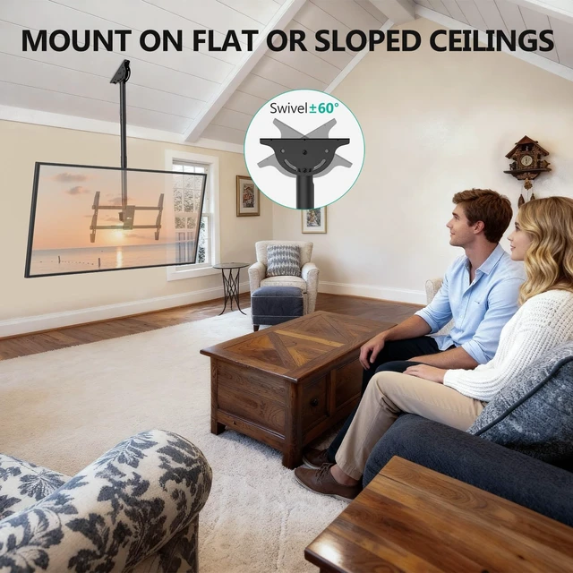 Alt view image 5 of 7 - Long Arm Ceiling TV Mount for Most 37-90 inch Large TVs, up to 220 lbs Hanging Pole Ceiling Mount TV Bracket, Full Motion with Height Adjustment, Tilt, Swivel, Max VESA 800x400mm (CM3790XL), Black
